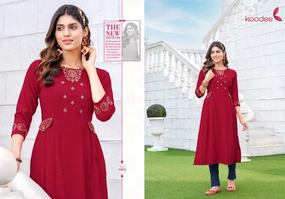 Koodee Janvi Heavy Rayon Wholesale Fancy Kurtis Catalog — Wholesale Kurtis, MPA wholesale from Surat - Gallery Image 4
